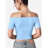 imageYEOREO Luzlie Womens TShirts Off Shoulder Double Lined Fit Basic Going Out Cute Tee Short Sleeve Y2K Crop TopsBlue