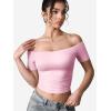 imageYEOREO Luzlie Womens TShirts Off Shoulder Double Lined Fit Basic Going Out Cute Tee Short Sleeve Y2K Crop TopsCherry Pink