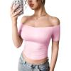 imageYEOREO Luzlie Womens TShirts Off Shoulder Double Lined Fit Basic Going Out Cute Tee Short Sleeve Y2K Crop TopsCherry Pink
