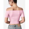 imageYEOREO Luzlie Womens TShirts Off Shoulder Double Lined Fit Basic Going Out Cute Tee Short Sleeve Y2K Crop TopsCherry Pink