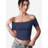 imageYEOREO Luzlie Womens TShirts Off Shoulder Double Lined Fit Basic Going Out Cute Tee Short Sleeve Y2K Crop TopsDeep Blue