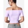 imageYEOREO Luzlie Womens TShirts Off Shoulder Double Lined Fit Basic Going Out Cute Tee Short Sleeve Y2K Crop TopsPurple