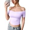 imageYEOREO Luzlie Womens TShirts Off Shoulder Double Lined Fit Basic Going Out Cute Tee Short Sleeve Y2K Crop TopsPurple