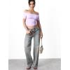 imageYEOREO Luzlie Womens TShirts Off Shoulder Double Lined Fit Basic Going Out Cute Tee Short Sleeve Y2K Crop TopsPurple