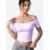 imageYEOREO Luzlie Womens TShirts Off Shoulder Double Lined Fit Basic Going Out Cute Tee Short Sleeve Y2K Crop TopsPurple