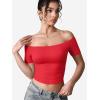 imageYEOREO Luzlie Womens TShirts Off Shoulder Double Lined Fit Basic Going Out Cute Tee Short Sleeve Y2K Crop TopsRed