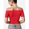 imageYEOREO Luzlie Womens TShirts Off Shoulder Double Lined Fit Basic Going Out Cute Tee Short Sleeve Y2K Crop TopsRed