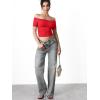 imageYEOREO Luzlie Womens TShirts Off Shoulder Double Lined Fit Basic Going Out Cute Tee Short Sleeve Y2K Crop TopsRed