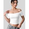 imageYEOREO Luzlie Womens TShirts Off Shoulder Double Lined Fit Basic Going Out Cute Tee Short Sleeve Y2K Crop TopsWhite