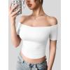 imageYEOREO Luzlie Womens TShirts Off Shoulder Double Lined Fit Basic Going Out Cute Tee Short Sleeve Y2K Crop TopsWhite
