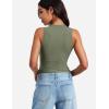 imageYEOREO Women Basic Mock Neck Workout Crop Top Sleeveless Double Lined Tank Tee Slim Fitted Ruched Going Out CamisoleArmy