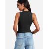 imageYEOREO Women Basic Mock Neck Workout Crop Top Sleeveless Double Lined Tank Tee Slim Fitted Ruched Going Out CamisoleBlack