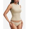 imageYEOREO Women Basic Mock Neck Workout Crop Top Sleeveless Double Lined Tank Tee Slim Fitted Ruched Going Out CamisoleKhaki
