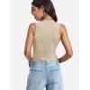 imageYEOREO Women Basic Mock Neck Workout Crop Top Sleeveless Double Lined Tank Tee Slim Fitted Ruched Going Out CamisoleKhaki