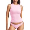 imageYEOREO Women Basic Mock Neck Workout Crop Top Sleeveless Double Lined Tank Tee Slim Fitted Ruched Going Out CamisoleLight Pink