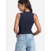 imageYEOREO Women Basic Mock Neck Workout Crop Top Sleeveless Double Lined Tank Tee Slim Fitted Ruched Going Out CamisoleNavy