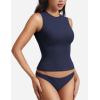 imageYEOREO Women Basic Mock Neck Workout Crop Top Sleeveless Double Lined Tank Tee Slim Fitted Ruched Going Out CamisoleNavy