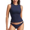 imageYEOREO Women Basic Mock Neck Workout Crop Top Sleeveless Double Lined Tank Tee Slim Fitted Ruched Going Out CamisoleNavy