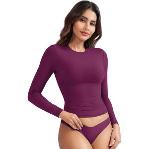 imageYEOREO Long Sleeve Shirts for Women y2k Tops Double Lined Basic Tee Crew Neck Going Out Sweeney Workout UndershirtDeep Berry