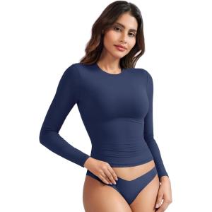 imageYEOREO Long Sleeve Shirts for Women y2k Tops Double Lined Basic Tee Crew Neck Going Out Sweeney Workout UndershirtDeep Blue