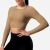 imageYEOREO Janelle Ribbed Open Back Top Womens Activewear TShirts Workout Yoga Gym Shirts Long Sleeve Tank Brown