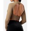 imageYEOREO Janelle Ribbed Open Back Top Womens Activewear TShirts Workout Yoga Gym Shirts Long Sleeve Tank Brown