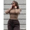 imageYEOREO Long Sleeve Workout Crop Mock Thermal Turtle Neck Double Lined Base Tops Shirts Women Sariah Y2k UndershirtBrown