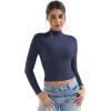 imageYEOREO Long Sleeve Workout Crop Mock Thermal Turtle Neck Double Lined Base Tops Shirts Women Sariah Y2k UndershirtDark Blue