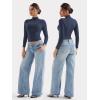 imageYEOREO Long Sleeve Workout Crop Mock Thermal Turtle Neck Double Lined Base Tops Shirts Women Sariah Y2k UndershirtDark Blue