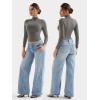 imageYEOREO Long Sleeve Workout Crop Mock Thermal Turtle Neck Double Lined Base Tops Shirts Women Sariah Y2k UndershirtGrey