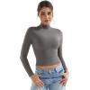 imageYEOREO Long Sleeve Workout Crop Mock Thermal Turtle Neck Double Lined Base Tops Shirts Women Sariah Y2k UndershirtGrey