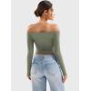 imageYEOREO Sophie Women Off Shoulder Long Sleeve Shirts Double Lined Basic Undershirt Y2K Going Out TopsArmy Green