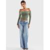 imageYEOREO Sophie Women Off Shoulder Long Sleeve Shirts Double Lined Basic Undershirt Y2K Going Out TopsArmy Green
