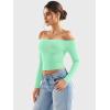 imageYEOREO Sophie Women Off Shoulder Long Sleeve Shirts Double Lined Basic Undershirt Y2K Going Out TopsAvocado Green