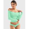 imageYEOREO Sophie Women Off Shoulder Long Sleeve Shirts Double Lined Basic Undershirt Y2K Going Out TopsAvocado Green