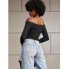 imageYEOREO Sophie Women Off Shoulder Long Sleeve Shirts Double Lined Basic Undershirt Y2K Going Out TopsBlack