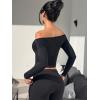 imageYEOREO Sophie Women Off Shoulder Long Sleeve Shirts Double Lined Basic Undershirt Y2K Going Out TopsBlack