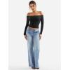 imageYEOREO Sophie Women Off Shoulder Long Sleeve Shirts Double Lined Basic Undershirt Y2K Going Out TopsBlack