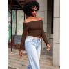 imageYEOREO Sophie Women Off Shoulder Long Sleeve Shirts Double Lined Basic Undershirt Y2K Going Out TopsBrown