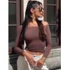 imageYEOREO Sophie Women Off Shoulder Long Sleeve Shirts Double Lined Basic Undershirt Y2K Going Out TopsBrown
