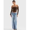 imageYEOREO Sophie Women Off Shoulder Long Sleeve Shirts Double Lined Basic Undershirt Y2K Going Out TopsBrown