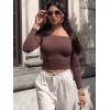 imageYEOREO Sophie Women Off Shoulder Long Sleeve Shirts Double Lined Basic Undershirt Y2K Going Out TopsBrown