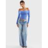imageYEOREO Sophie Women Off Shoulder Long Sleeve Shirts Double Lined Basic Undershirt Y2K Going Out TopsCharming Blue