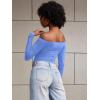 imageYEOREO Sophie Women Off Shoulder Long Sleeve Shirts Double Lined Basic Undershirt Y2K Going Out TopsCharming Blue
