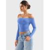 imageYEOREO Sophie Women Off Shoulder Long Sleeve Shirts Double Lined Basic Undershirt Y2K Going Out TopsCharming Blue