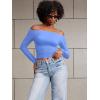 imageYEOREO Sophie Women Off Shoulder Long Sleeve Shirts Double Lined Basic Undershirt Y2K Going Out TopsCharming Blue