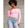 imageYEOREO Sophie Women Off Shoulder Long Sleeve Shirts Double Lined Basic Undershirt Y2K Going Out TopsCherry Pink