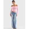 imageYEOREO Sophie Women Off Shoulder Long Sleeve Shirts Double Lined Basic Undershirt Y2K Going Out TopsCherry Pink