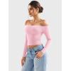 imageYEOREO Sophie Women Off Shoulder Long Sleeve Shirts Double Lined Basic Undershirt Y2K Going Out TopsCherry Pink