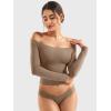 imageYEOREO Sophie Women Off Shoulder Long Sleeve Shirts Double Lined Basic Undershirt Y2K Going Out TopsCoffee